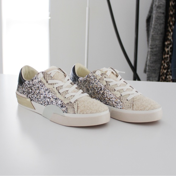 Dolce Vita Zina Leather Shearling Sneakers in Silver Multi Glitter NWOB - Picture 7 of 13